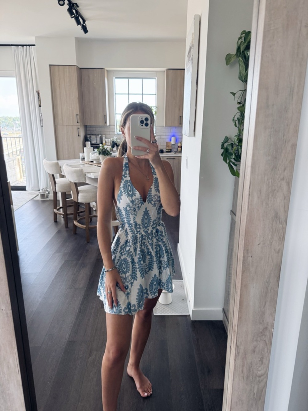 Shein Blue and White Halter Summer Dress (Size XS)